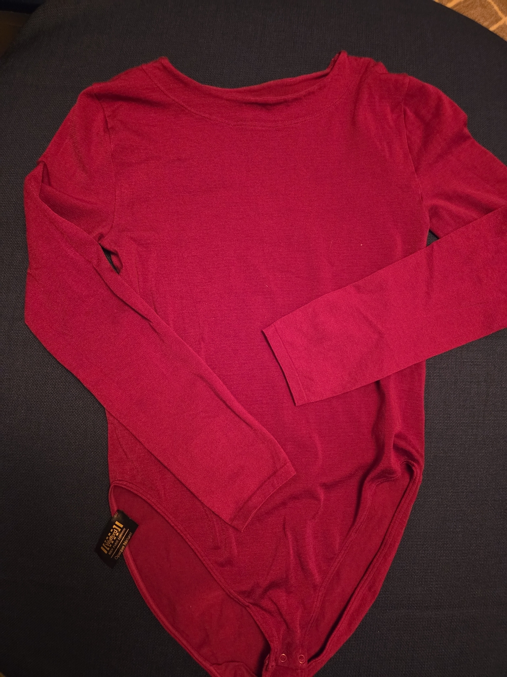 Wolford Opaque Naturel Bodysuit Medium Berry Red Long Sleeve Stretch Knit